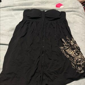 Fox Black High Low Dress with Gold Accents